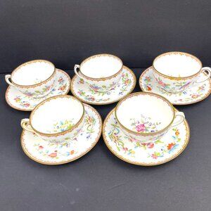 Vint Set 5 Coalport Pembroke Teacup and Saucers English Bone China A.D. 1750
